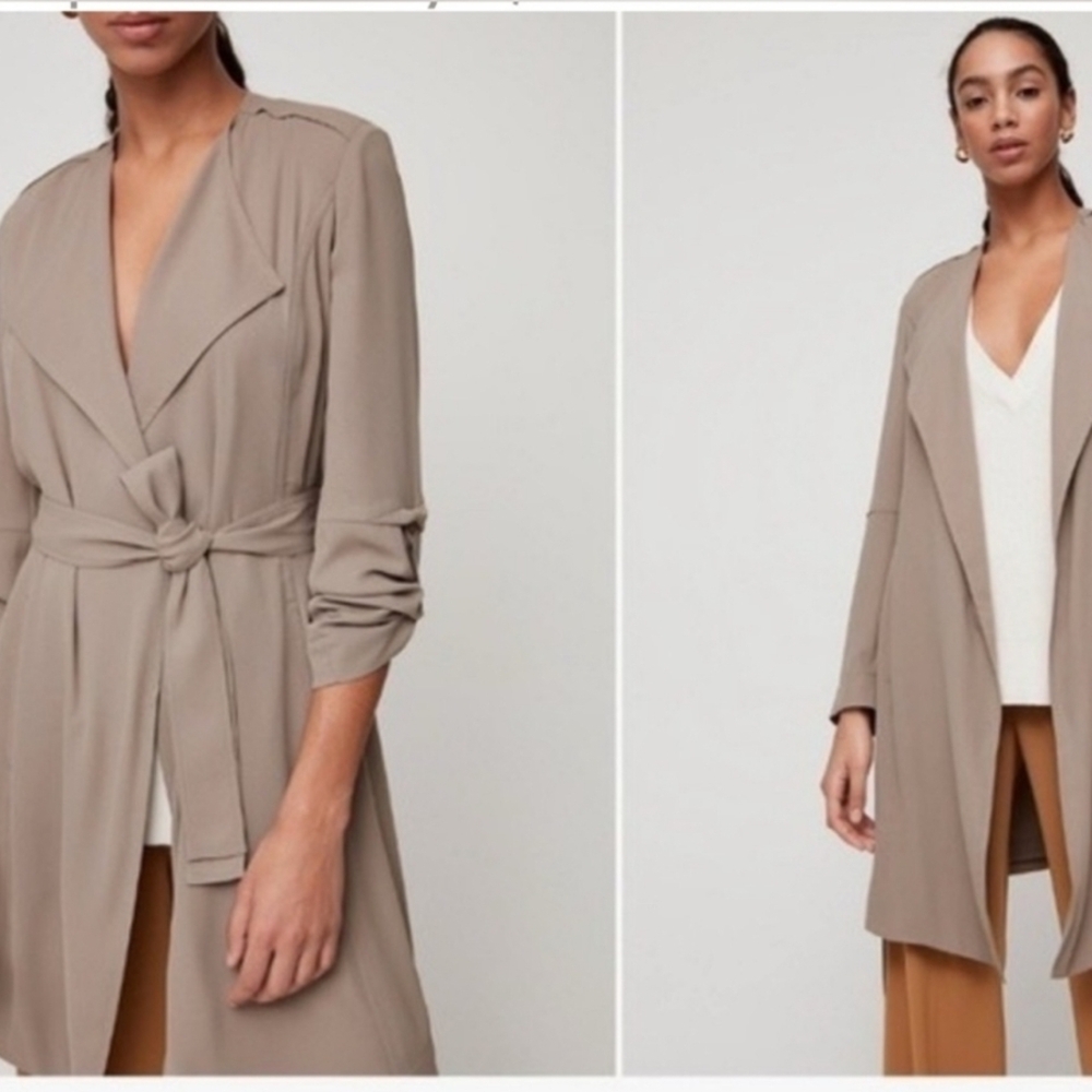 Babaton Tan Trench Coat with Tie Belt